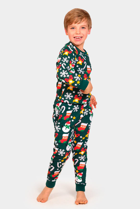 Green Christmas Pyjama for Family with Christmas motifs kids