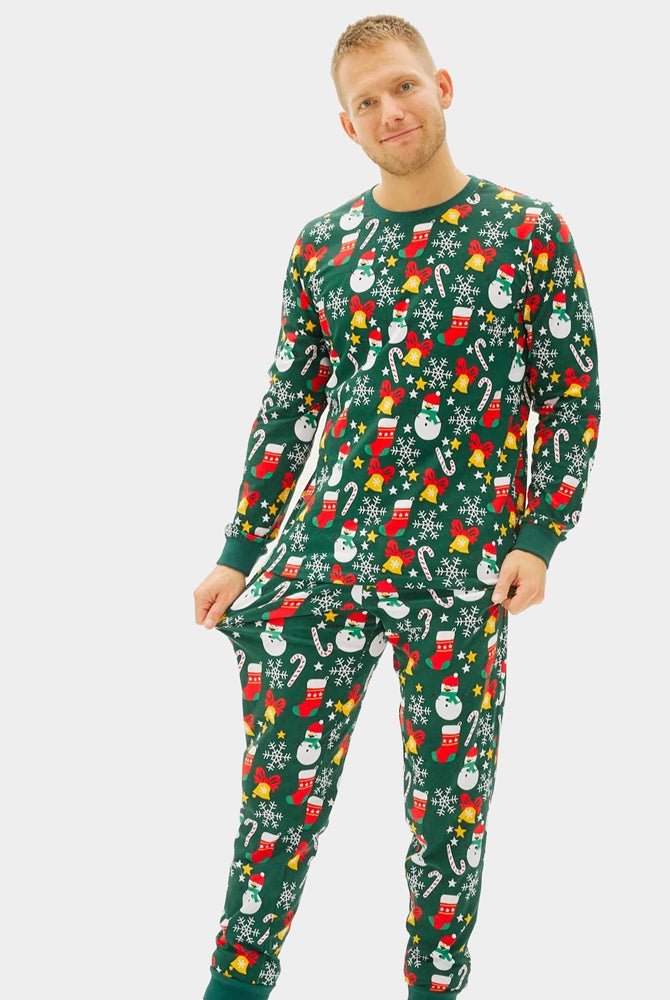 Green Christmas Pyjama for Family with Christmas motifs Mens