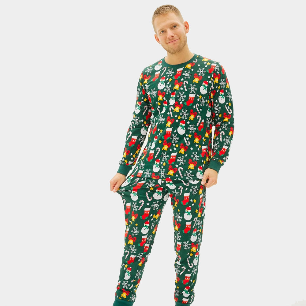 Green Christmas Pyjama for Family with Christmas motifs Mens
