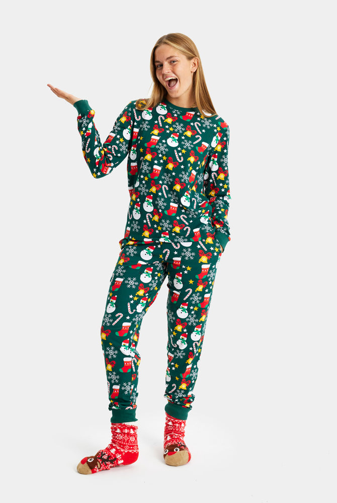 Green Christmas Pyjama for Family with Christmas motifs WOmens