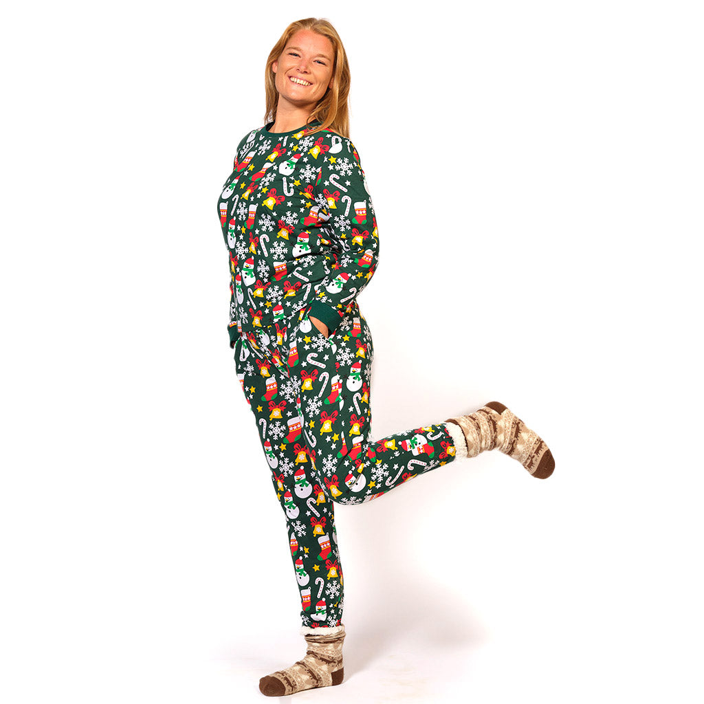 Green Christmas Pyjama for Family with Christmas motifs WOmens