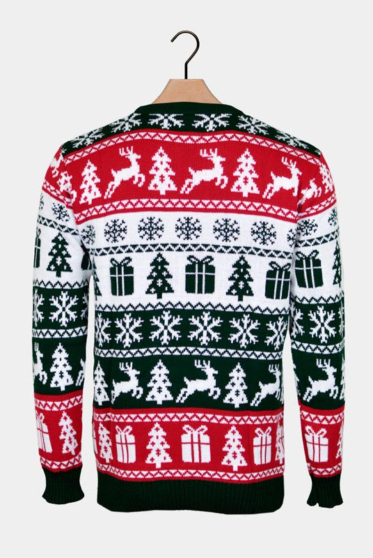 Green, Red and White Strips Christmas Jumper Back