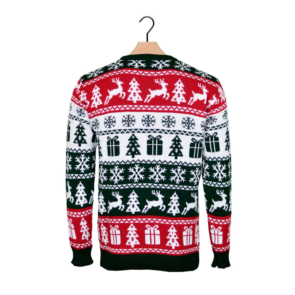 Green, Red and White Strips Christmas Jumper Back