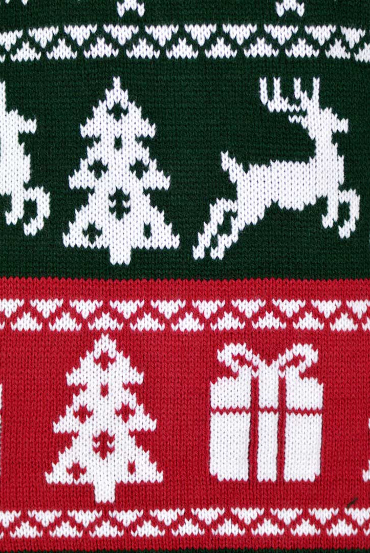Green, Red and White Strips Christmas Jumper Detail