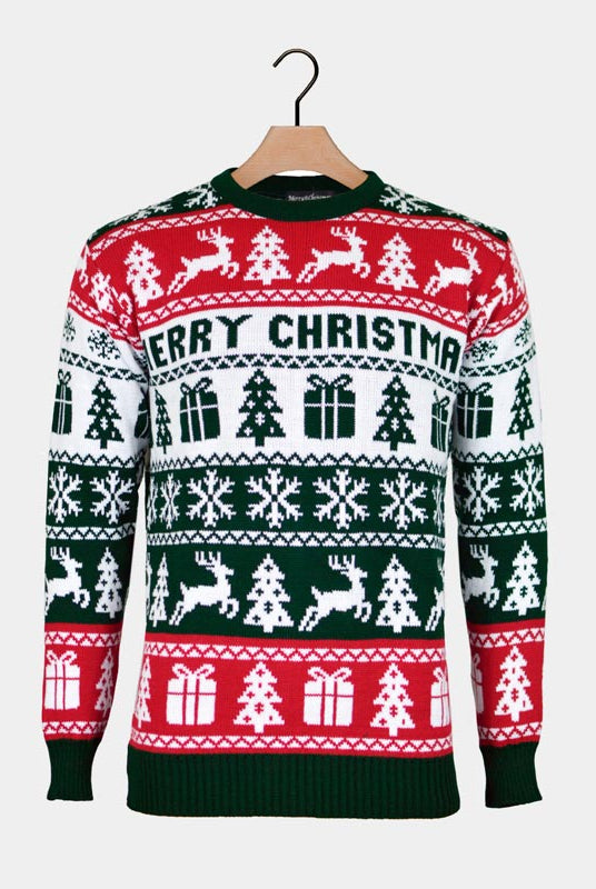 Green, Red and White Strips Christmas Jumper