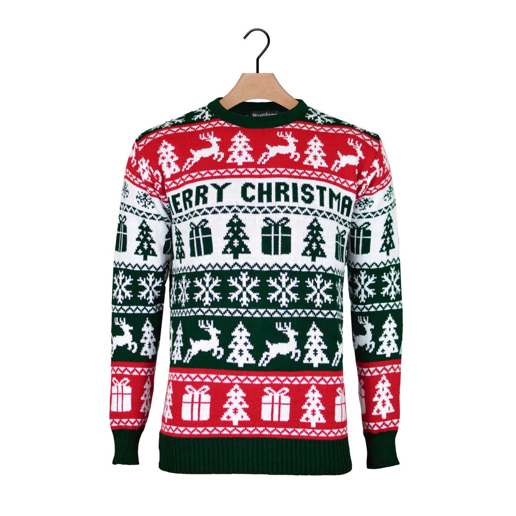Green, Red and White Strips Christmas Jumper