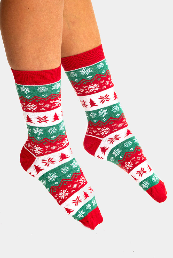 Green, Red and White Unisex Christmas Socks Womens and Mens