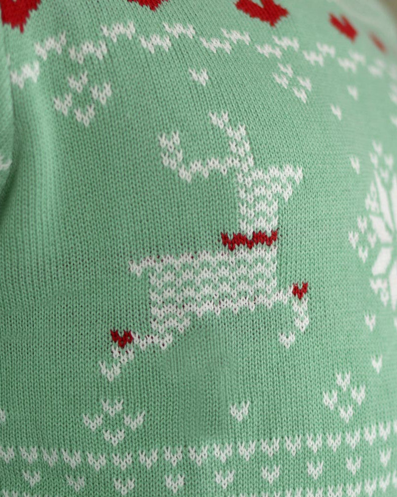 Green Sweet Boys and Girls Christmas Jumper Detail Reindeer