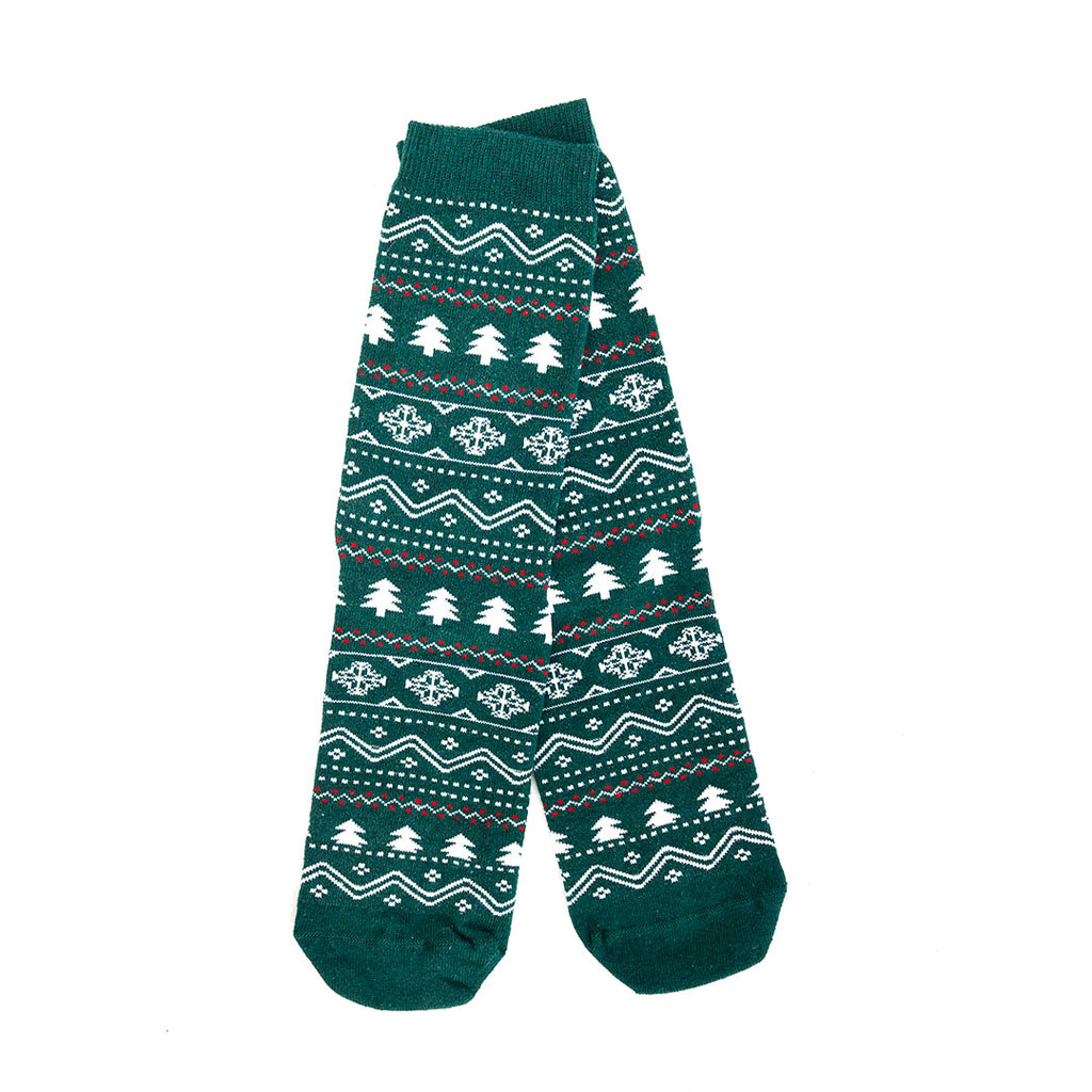 Green Unisex Christmas Socks with Trees and Snow