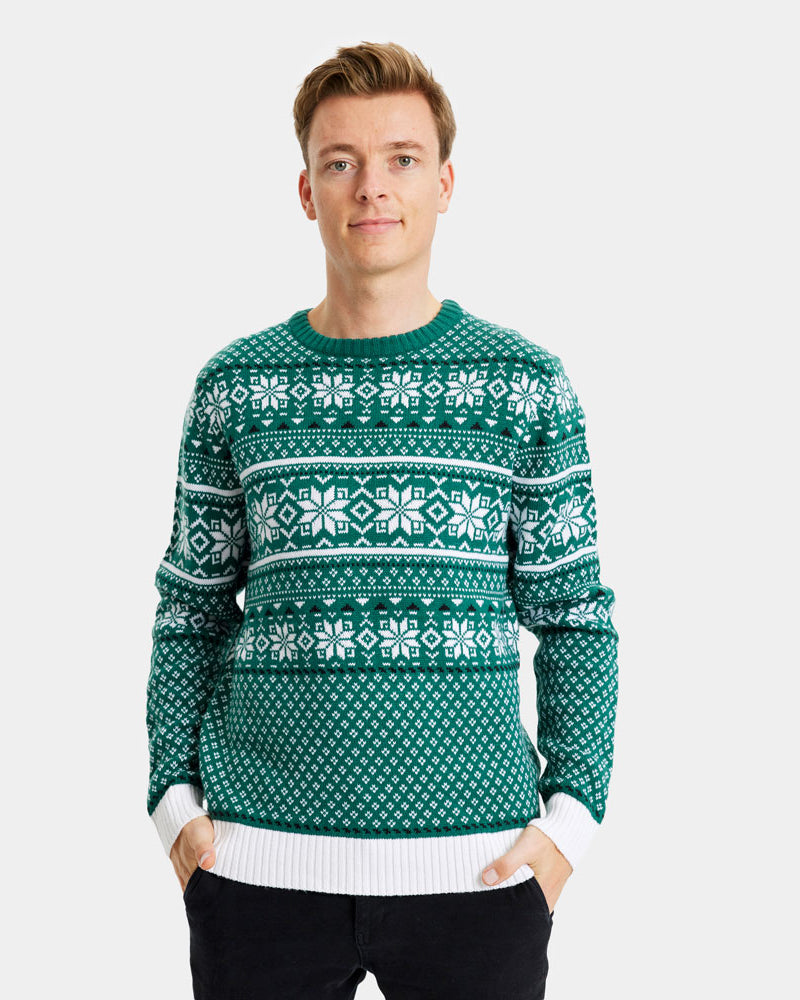 Classy Green and White Christmas Jumper Mens