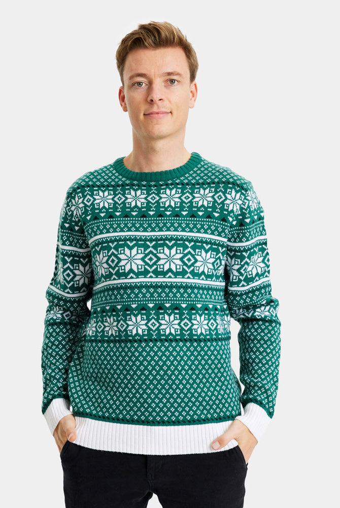 Classy Green and White Christmas Jumper Mens