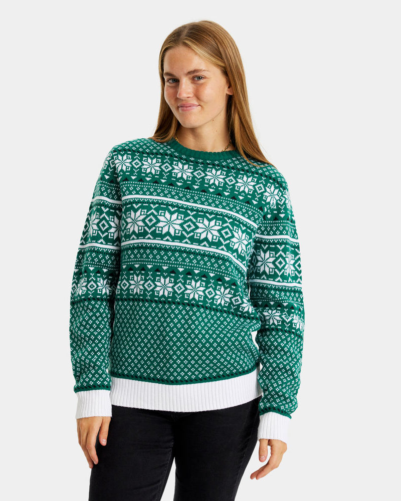 Classy Green and White Christmas Jumper Womens