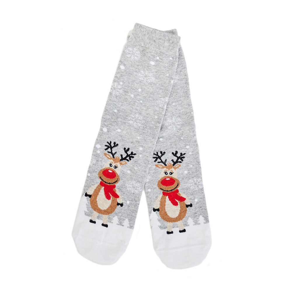 Grey Christmas Socks Unisex Cute Reindeers
