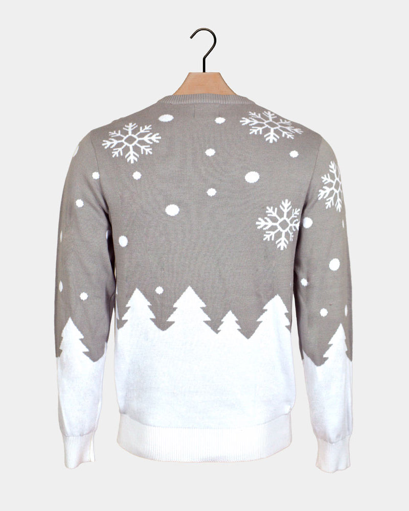 Grey Organic Cotton Cute Reindeers Family Christmas Jumper Back