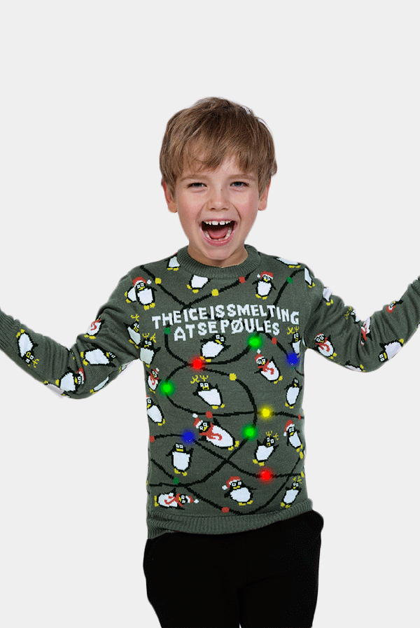 LED light-up Boys Christmas Jumper with Penguins
