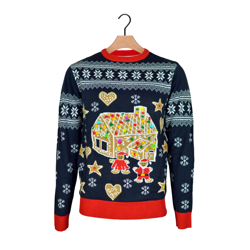 LED light-up Boys and Girls Christmas Jumper with Gingerbread House