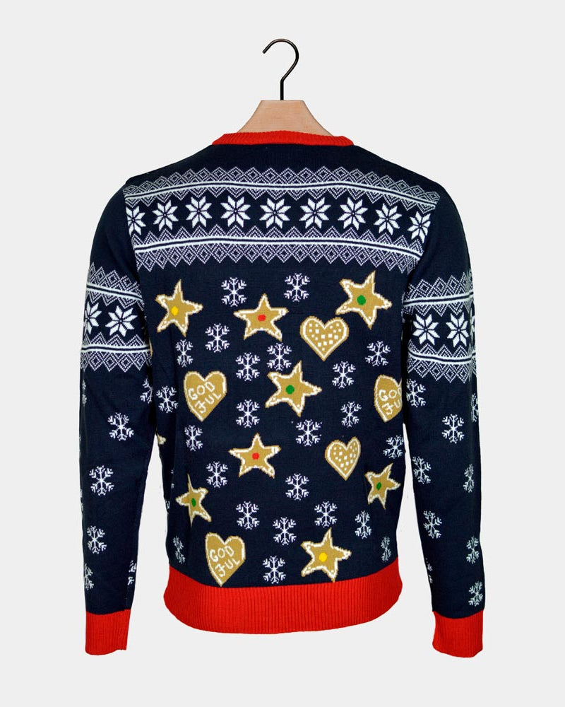 LED light-up Christmas Jumper with Gingerbread House Back