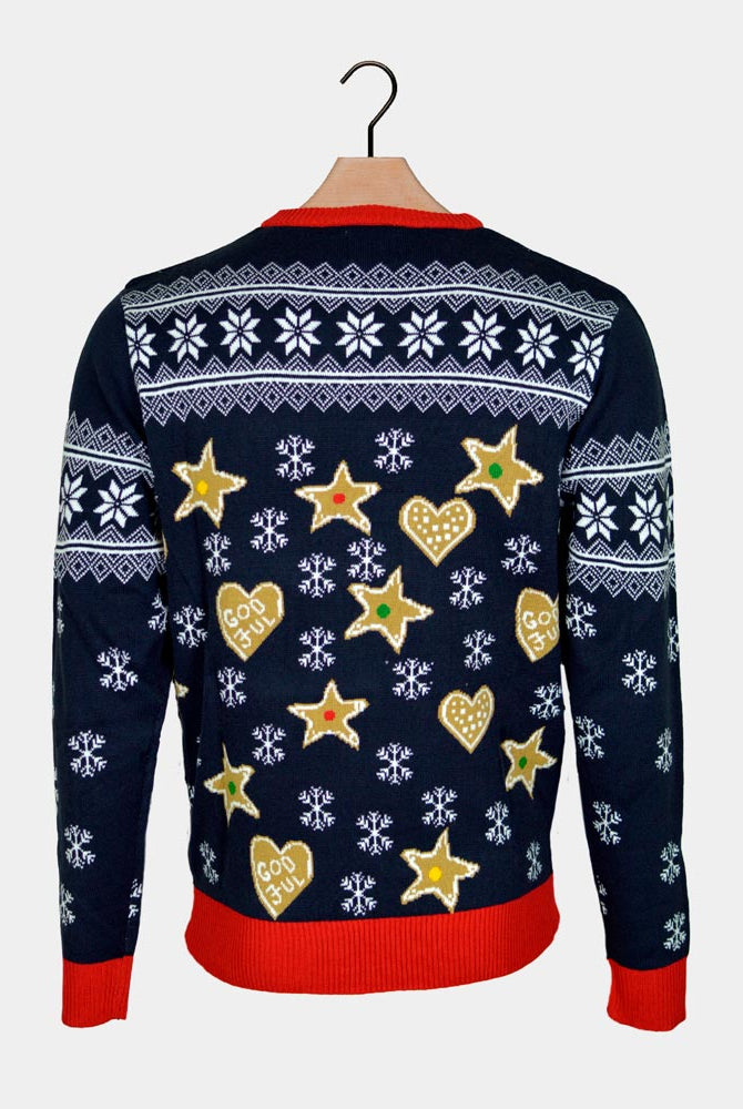LED light-up Christmas Jumper with Gingerbread House Back