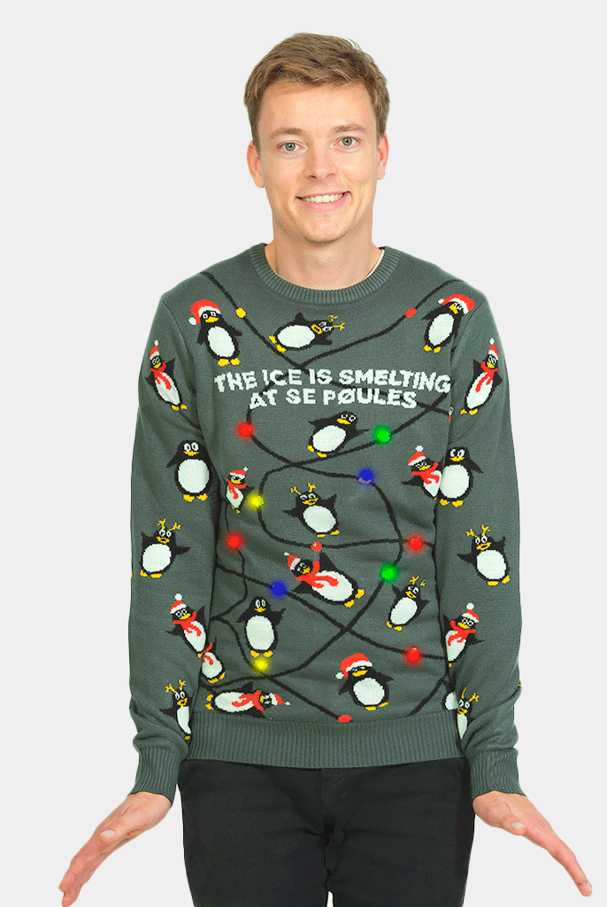 Mens LED light-up Christmas Jumper with Penguins