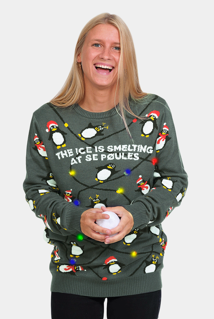 Womens LED light-up Christmas Jumper with Penguins