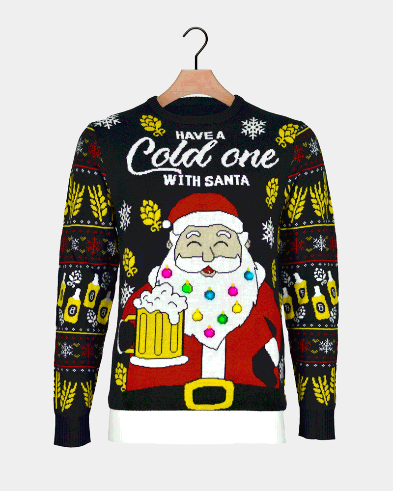 LED Light-Up Christmas Jumper Santa with Beer
