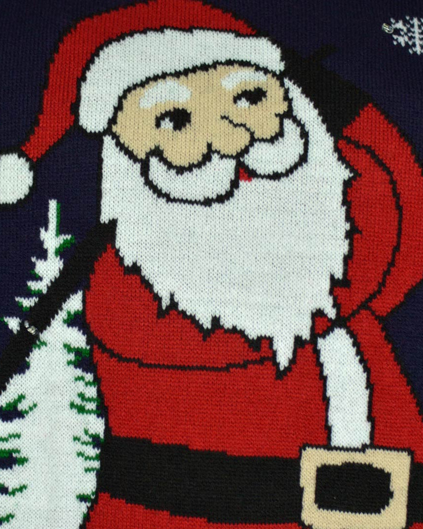 LED light-up Christmas Jumper with Santa playing Golf Detail