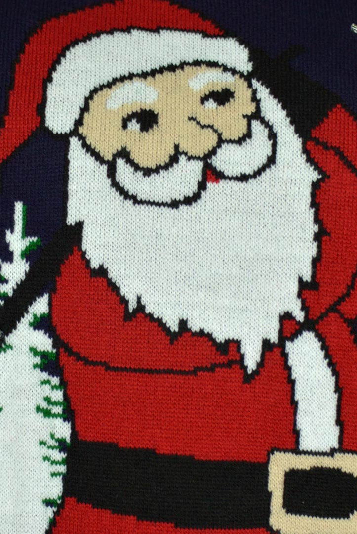 LED light-up Christmas Jumper with Santa playing Golf Detail