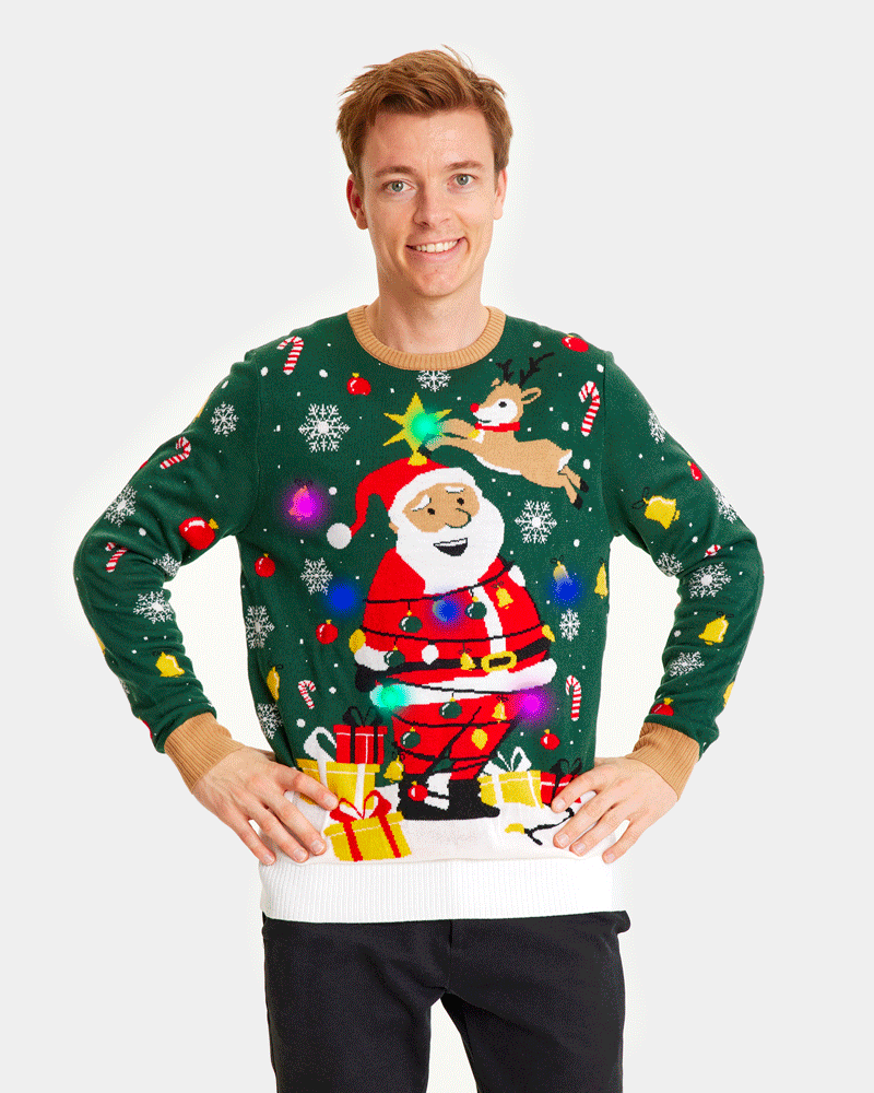 LED light-up Christmas Jumper Santa Claus in a mess Mens