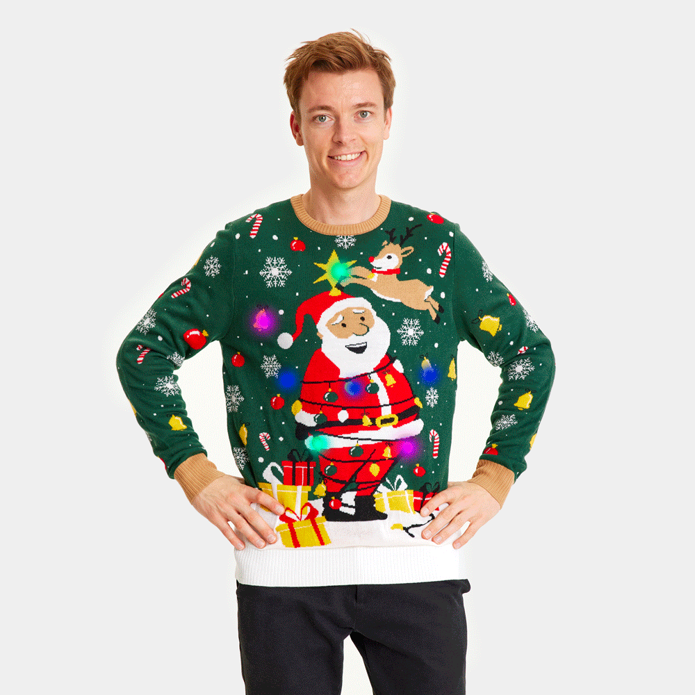 LED light-up Christmas Jumper Santa Claus in a mess Mens