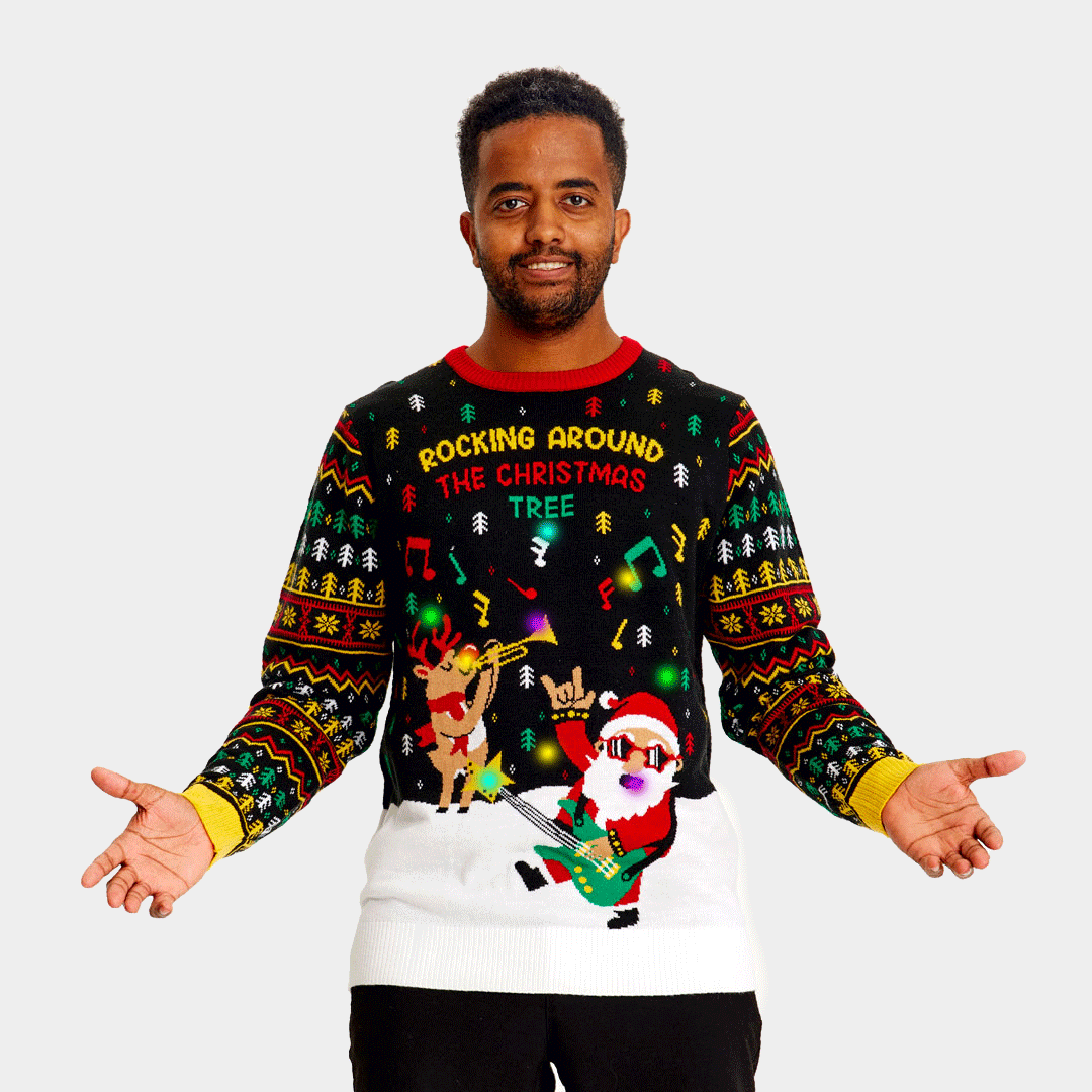 Santa Rocker LED light up Men s Christmas Jumper Christmas Jumper Shop
