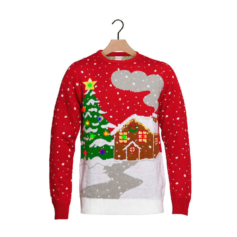 LED light-up Christmas Jumper with Tree, House and Snow