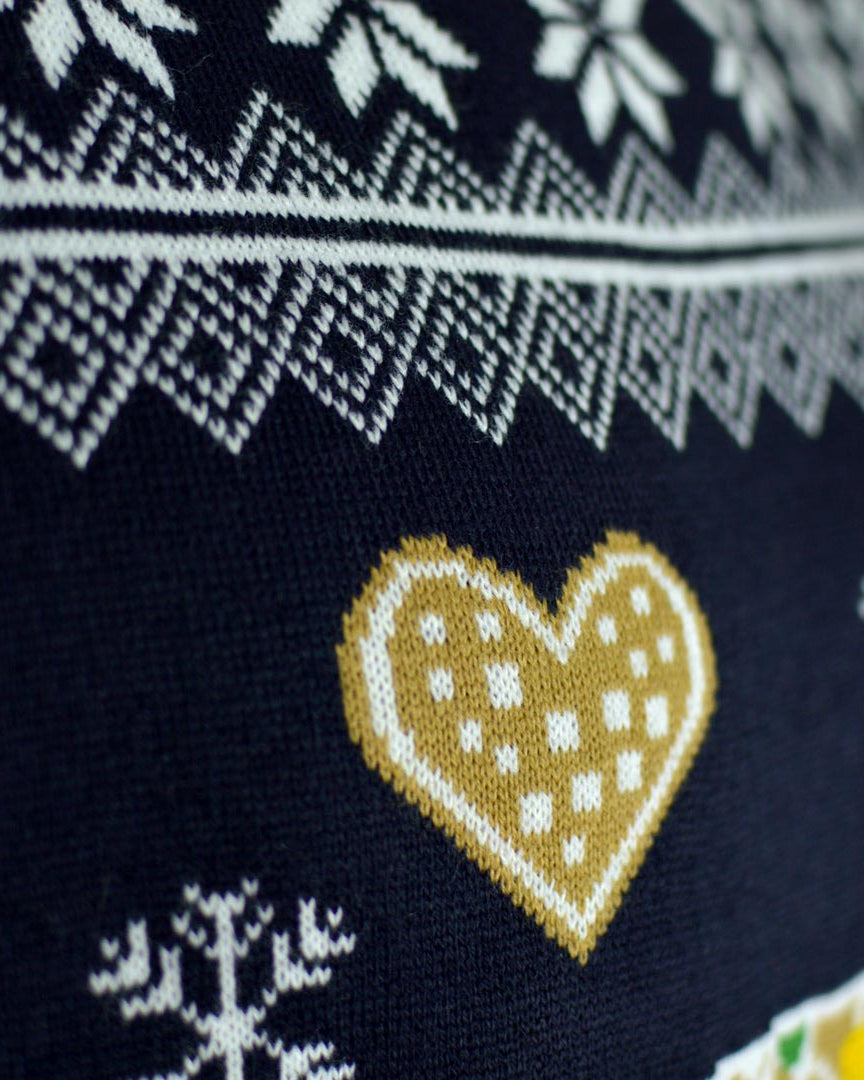 LED light-up Family Christmas Jumper with Gingerbread House Detail Snow