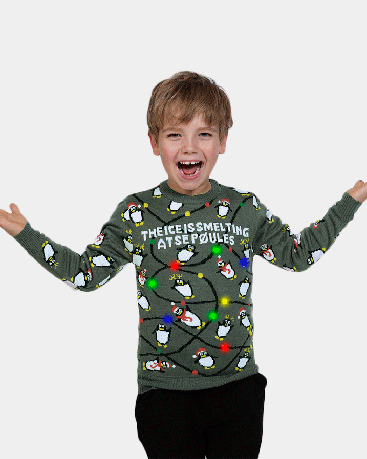 Boys LED light-up Family Christmas Jumper with Penguins