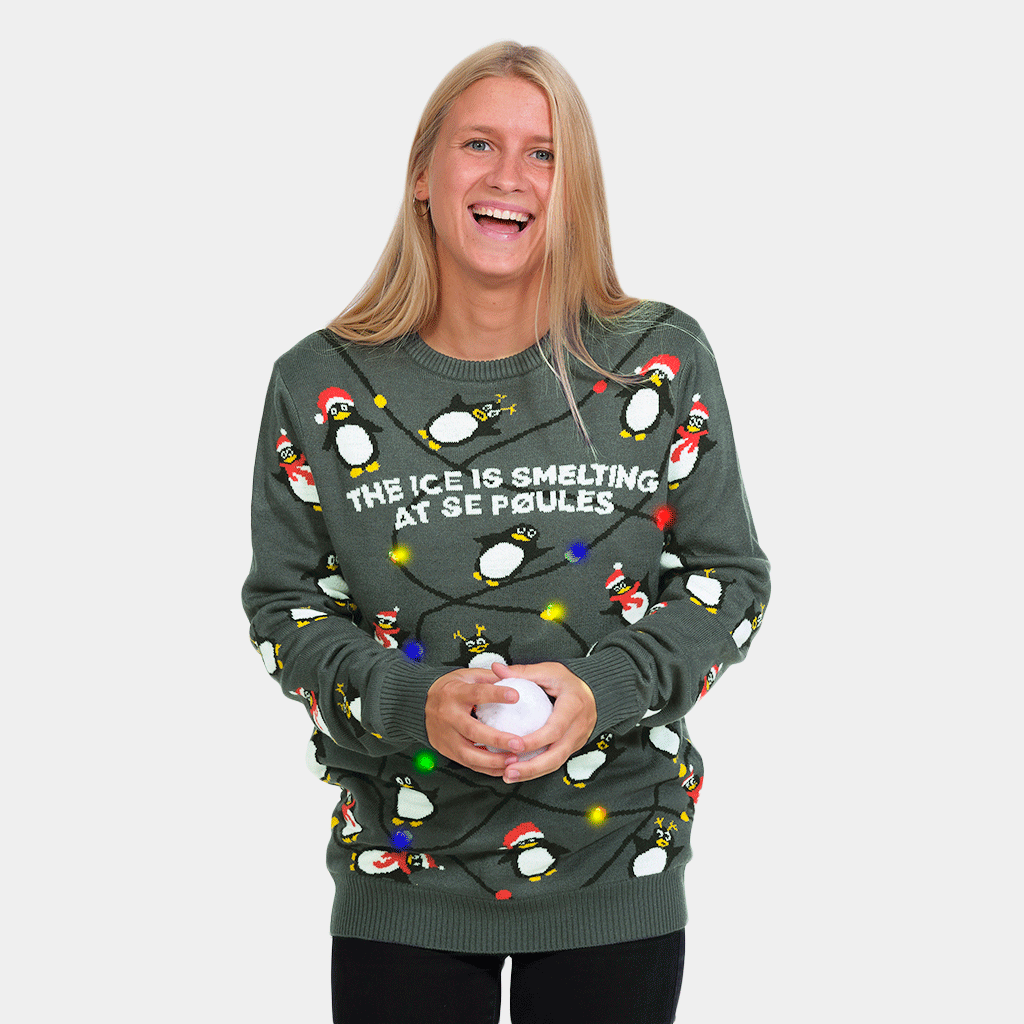 LED light up Family Christmas Jumper with Penguins Christmas Jumper Shop