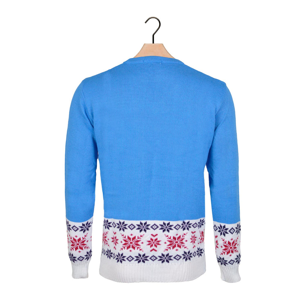 Light Blue Boys and Girls Christmas Jumper with Reindeer and Snow Back