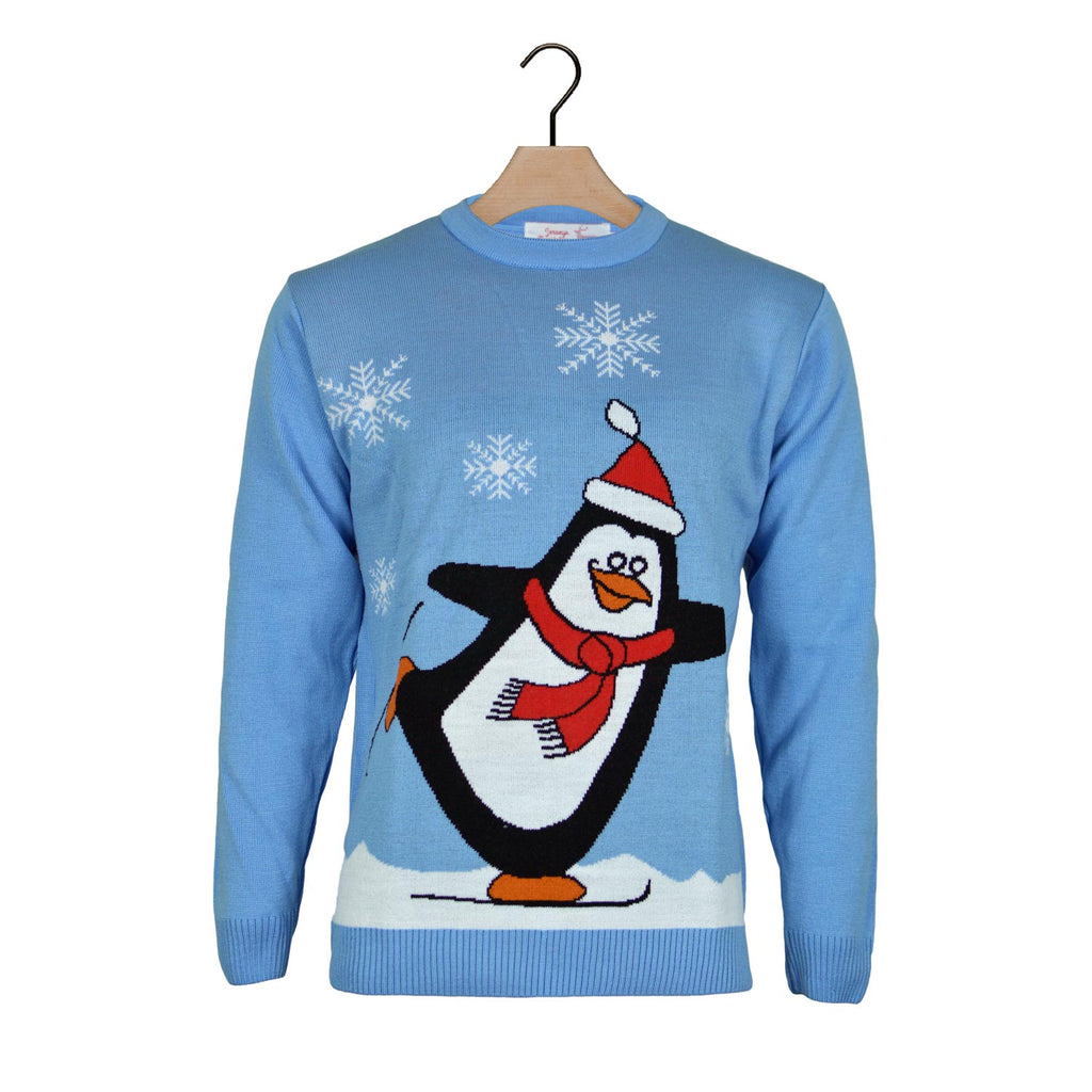 Light Blue Christmas Jumper with Penguin