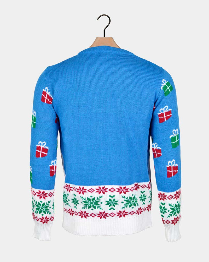 Light Blue Christmas Jumper with Santa and Rudolph Back