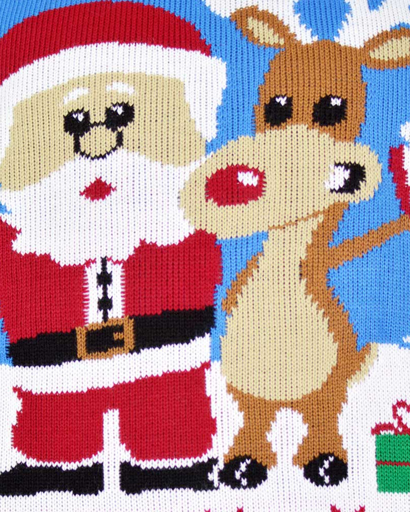 Light Blue Christmas Jumper with Santa and Rudolph Detail