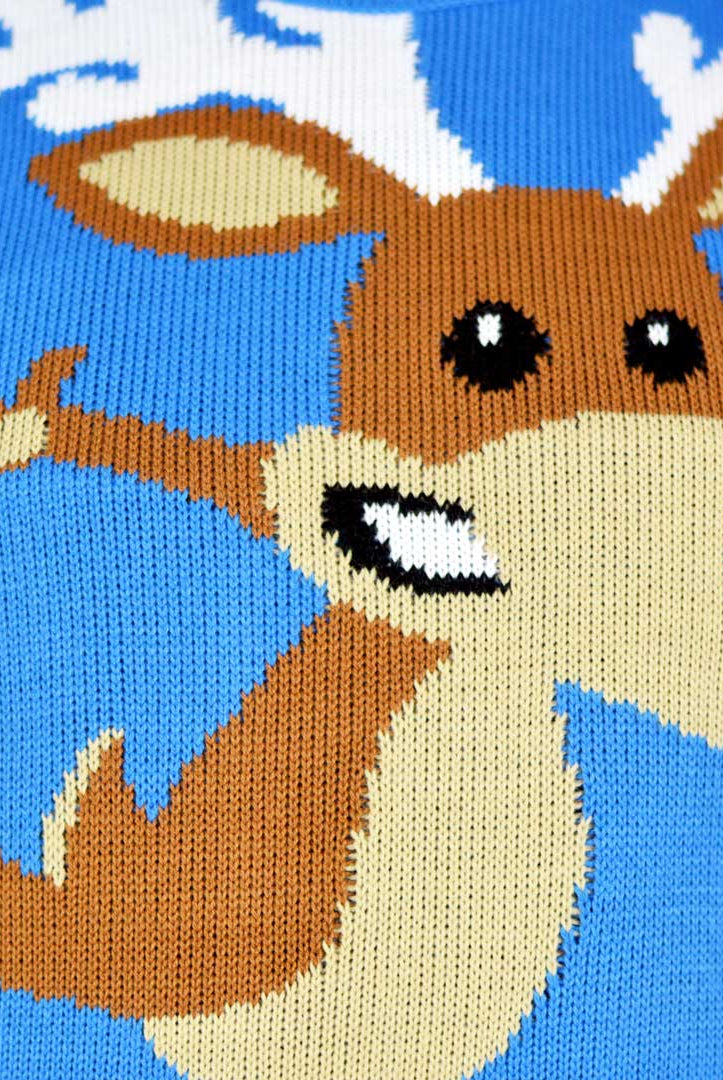 Light Blue Christmas Jumper with skating Reindeer Detail