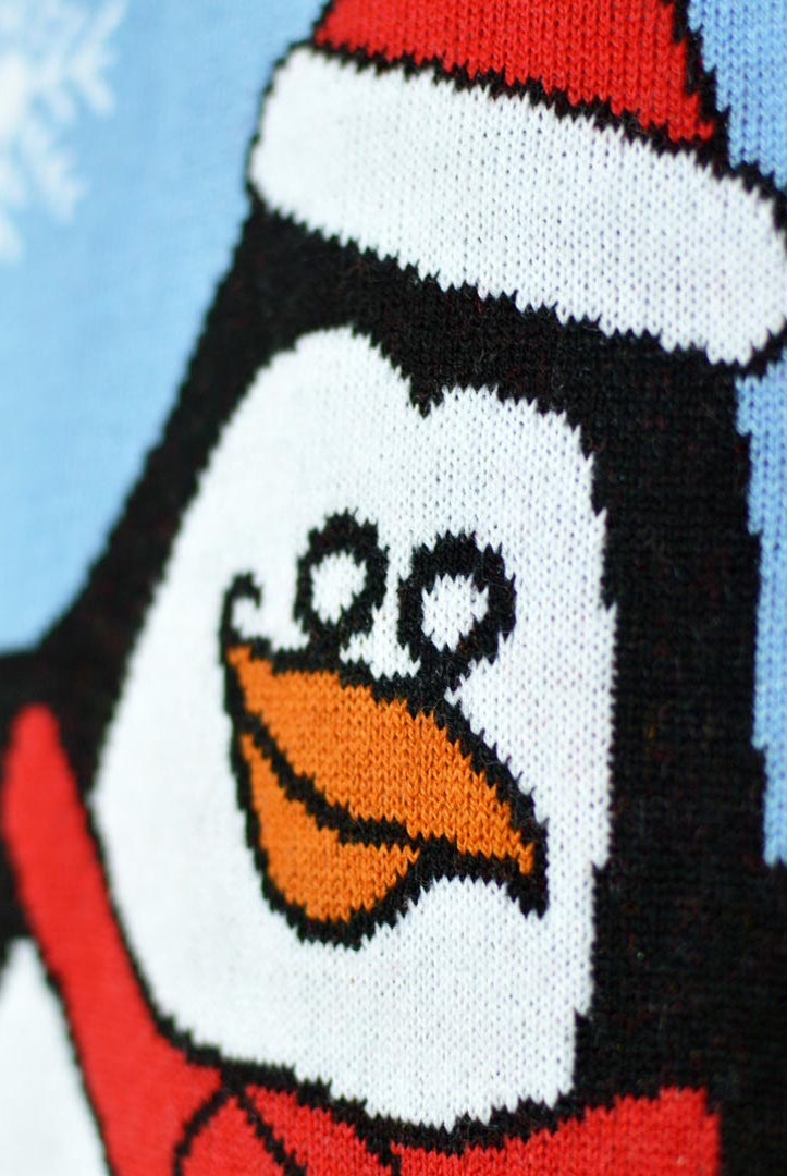 Light Blue Family Christmas Jumper with Penguin Detail