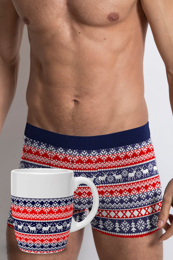 Mens Christmas Boxer with Reindeers with Christmas Mug