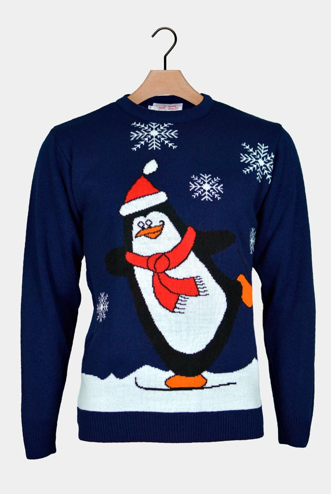 Navy Blue Family Christmas Jumper with Penguin