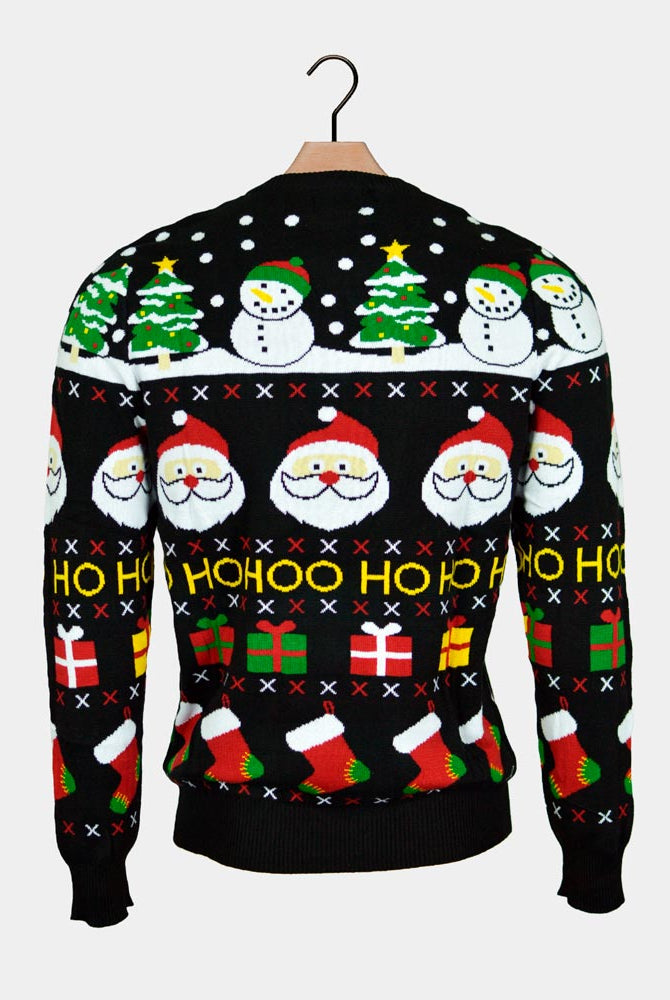 Organic Cotton Boys and Girls Christmas Jumper with Santa, Gifts and Snowmens Back