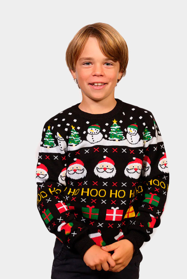 Organic Cotton Boys and Girls Christmas Jumper with Santa, Gifts and Snowmens kids