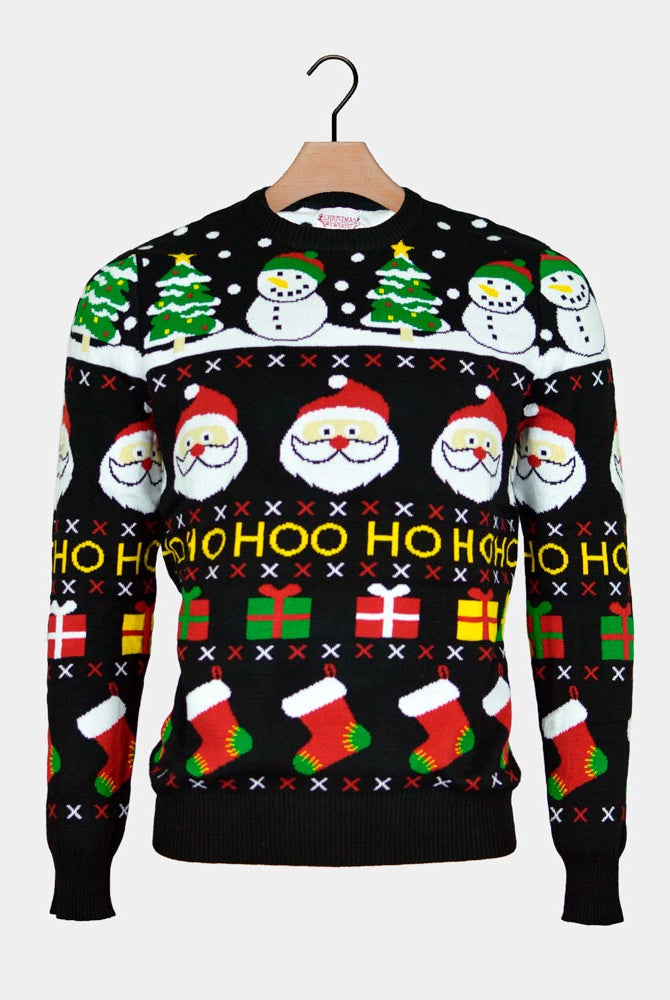 Organic Cotton Boys and Girls Christmas Jumper with Santa, Gifts and Snowmens
