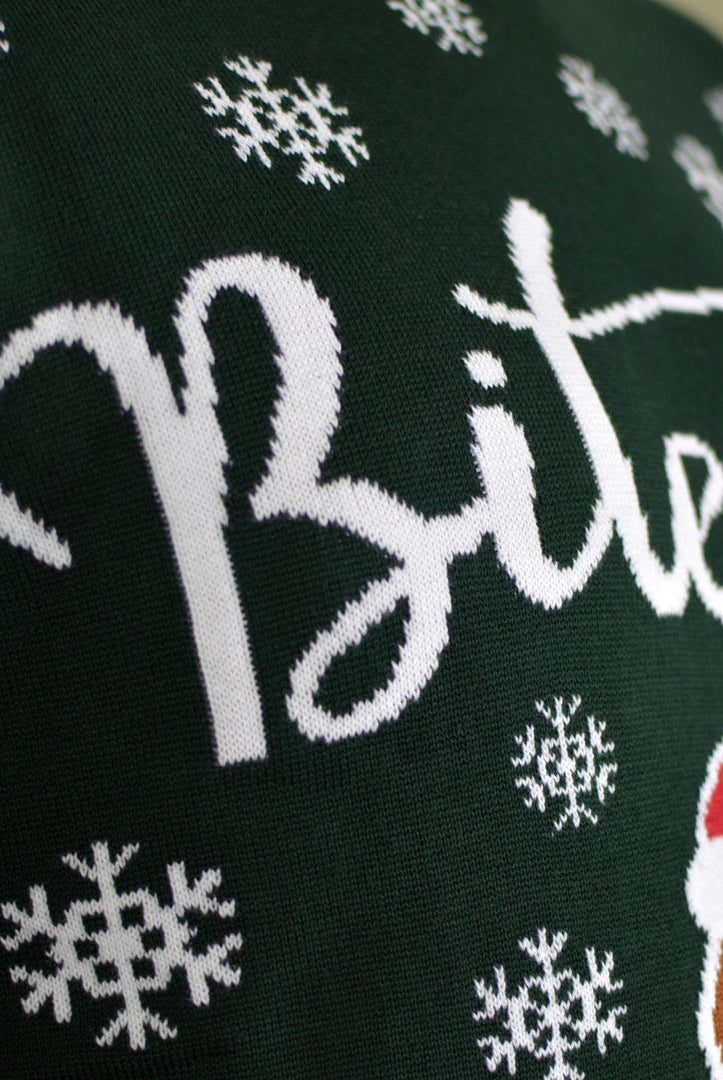 Organic Cotton Family Christmas Jumper Bite Me detail snow