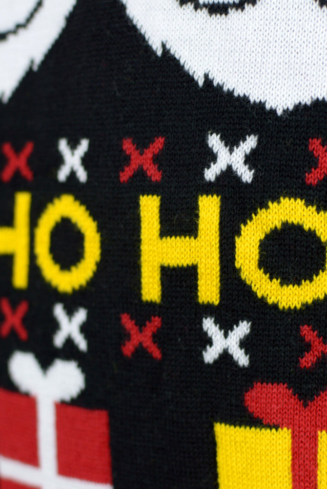 Organic Cotton Christmas Jumper with Santa, Gifts and Snowmens Detail