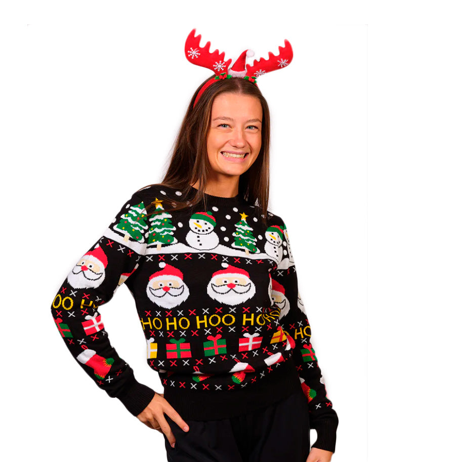 Organic Cotton Christmas Jumper with Santa, Gifts and Snowmens Womens
