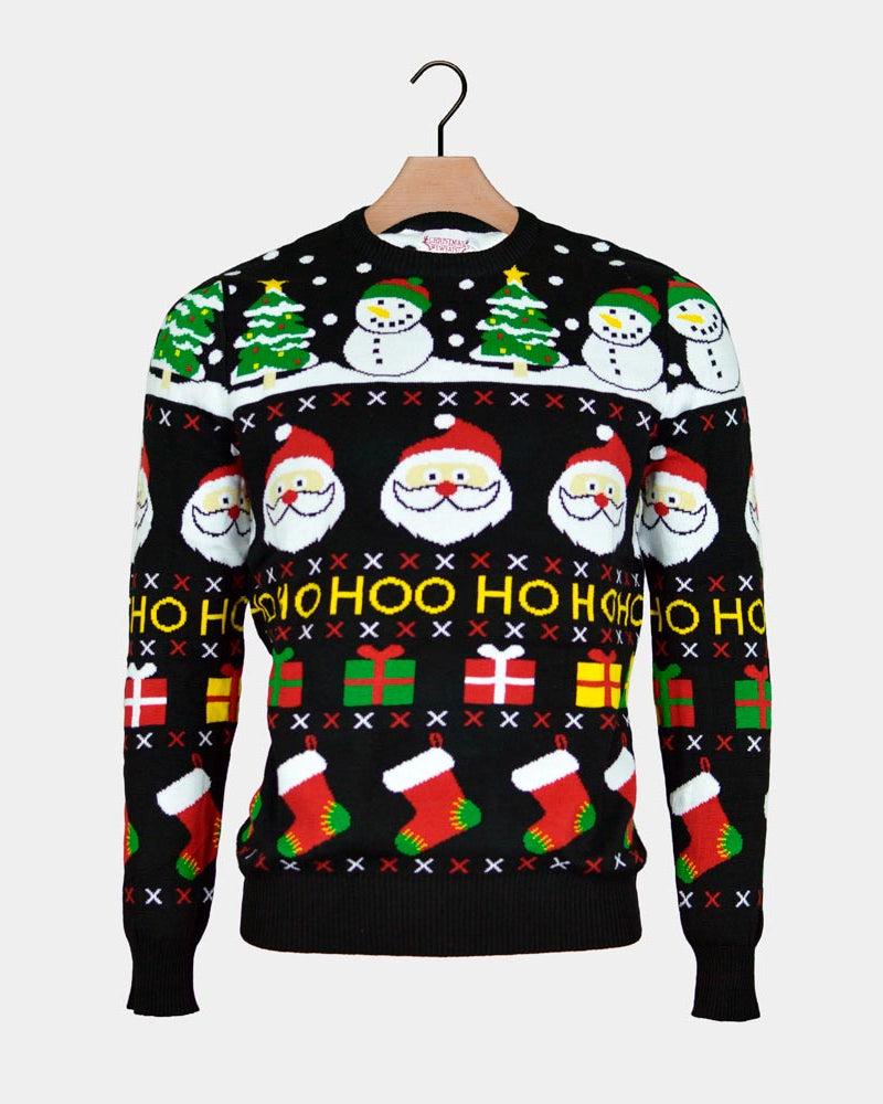 Organic Cotton Christmas Jumper with Santa, Gifts and Snowmens