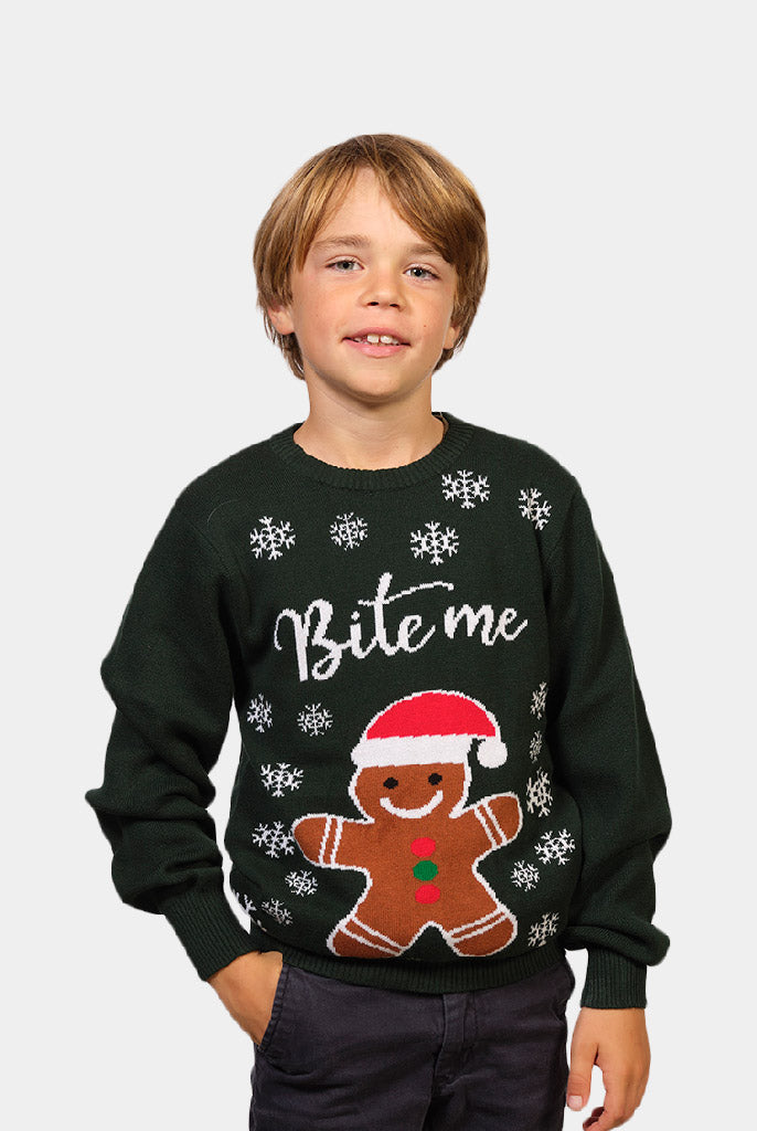 Boys Organic Cotton Family Christmas Jumper Bite Me